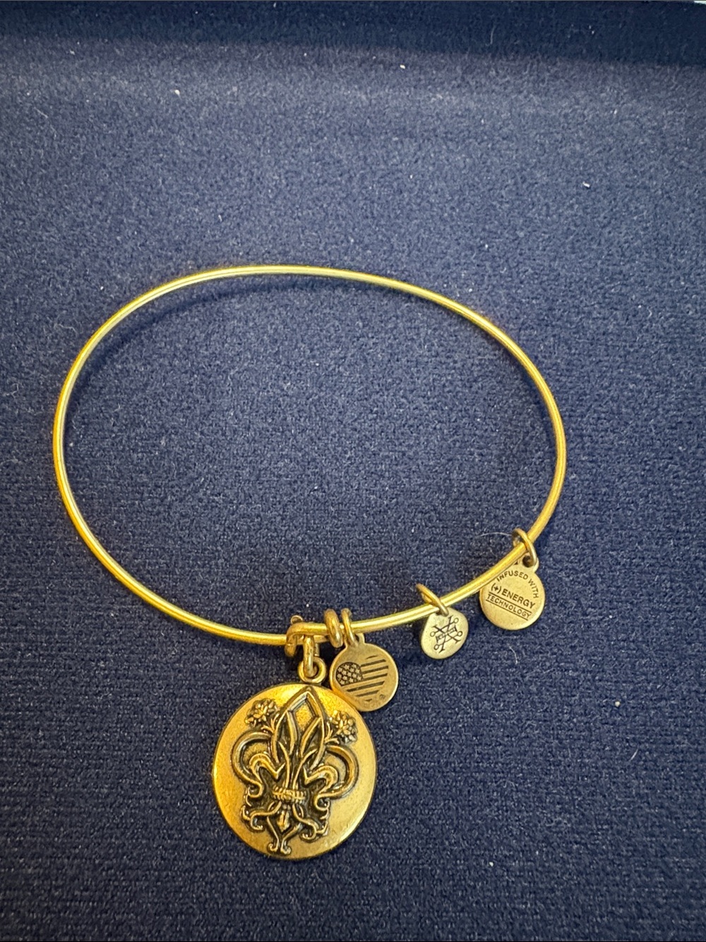 Alex and Ani Gold Fleur de Lis Charm Bangle Bracelet